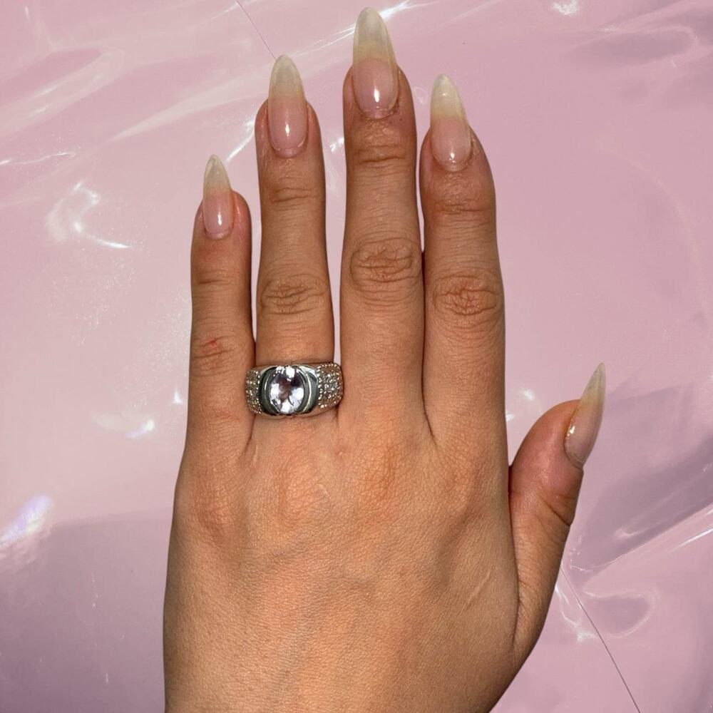 Y2K whimsy bling 925 Sterling Silver purple gemstone iced out ring Size 6